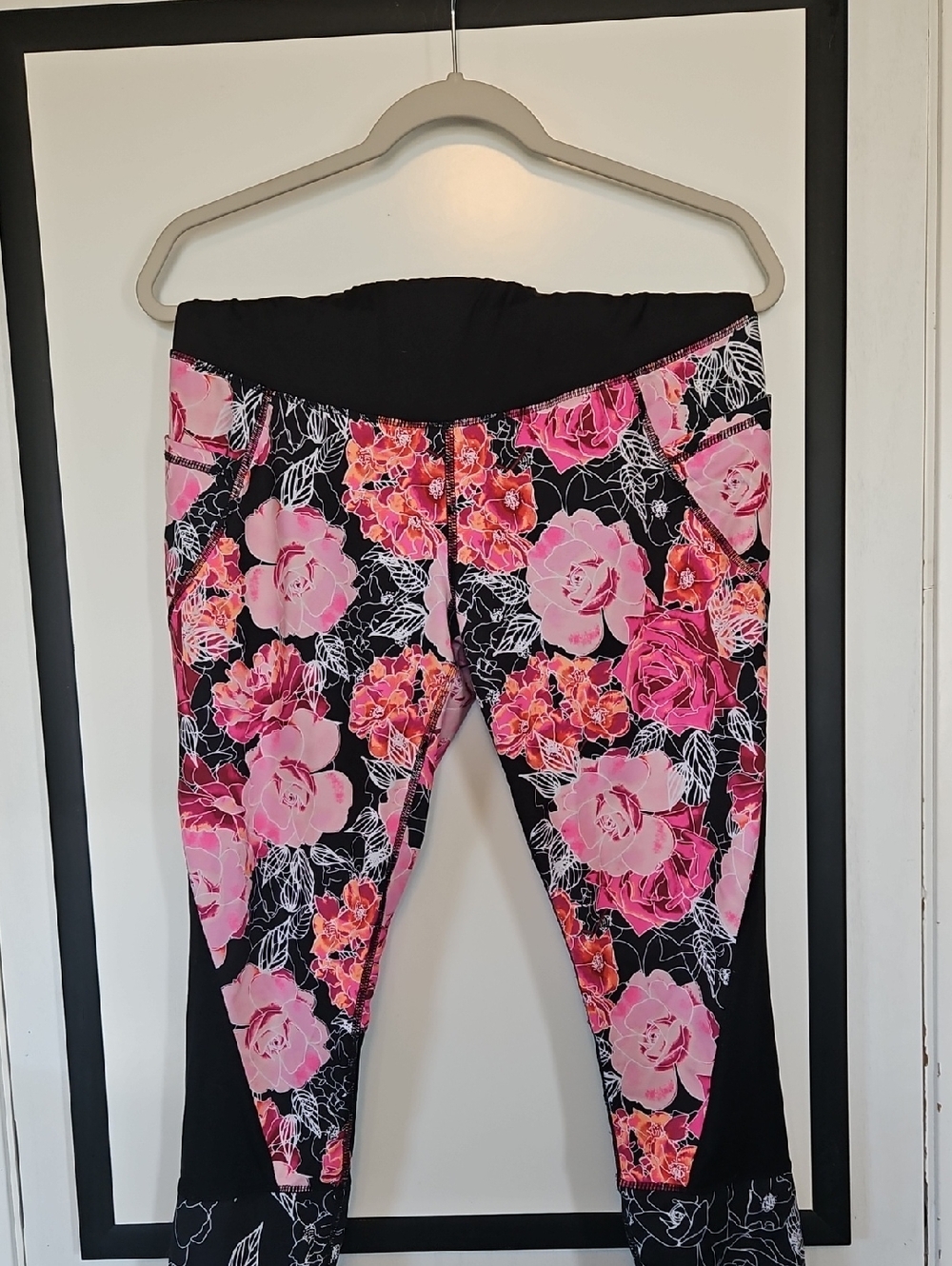 Floral Pink & Black High-Waist Leggings
